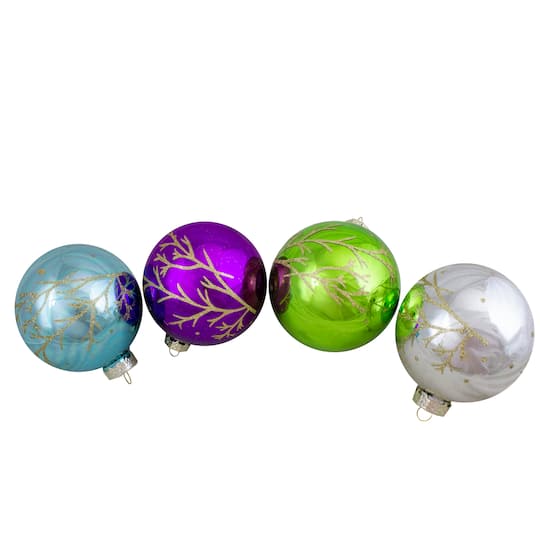 4ct. 4" Multicolor Shiny Glass Ball Ornaments By Northlight in Multicolor-Colored | Michaels®